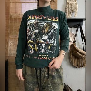 Vintage Long Sleeve Mockneck Sturgis Eagle Green Tee